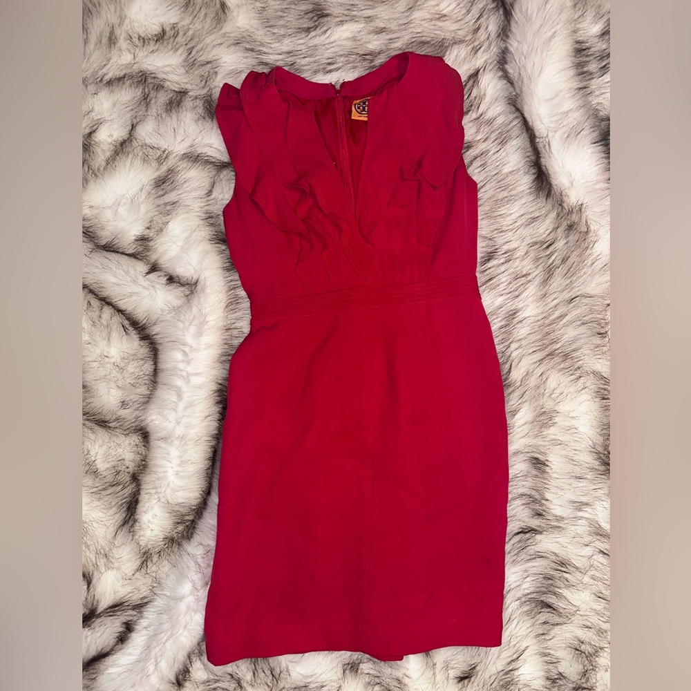 Tory Burch Raeca 100% Silk Red Dress - Ruffled Crepe Mini Sleeveless - size 4
